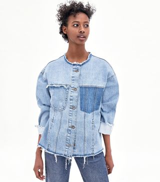Zara + Collarless Denim Jacket