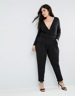 John Zack + Slinky Wrap Front Jumpsuit With Plunge Back Detail