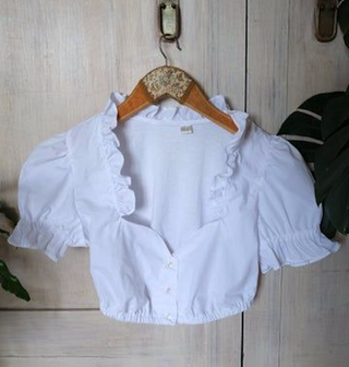 Vintage + White Dirndl Blouse with Puff Sleeves