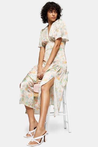 Topshop + Willow Floral Print Angel Sleeve Midi Dress