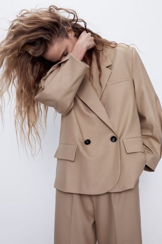Zara + Pleated Sleeve Blazer