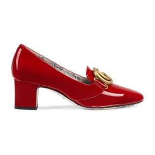 Gucci + Patent Leather Mid-Heel Pumps With Double G