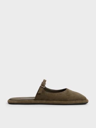 Charles & Keith + Olive Textured Square-Toe Flat Mules