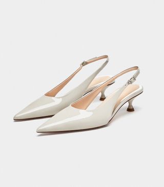 Zara + Leather Mid-Heel Slingback Shoes