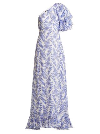Saloni + Danielle Fern-Print One-Shoulder Silk Dress