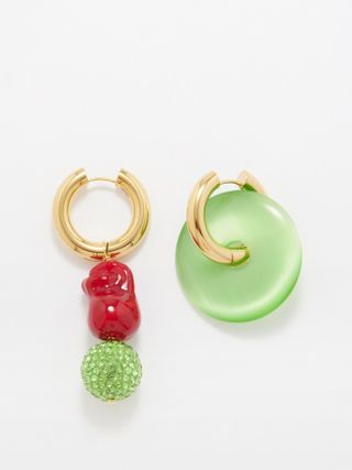 Timeless Pearly + Mismatched Donut & Crystal Gold-Plated Earrings