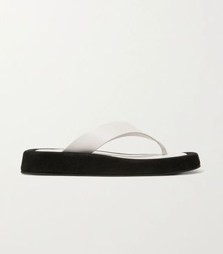 The Row + Ginza Two-Tone Leather and Suede Platform Flip Flops