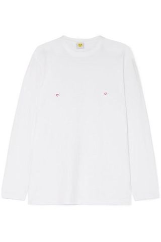 Yeah Right NYC + Heart Embroidered Cotton-Jersey Top
