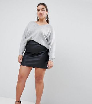 ASOS Curve + Sculpt Me Leather Look Mini Skirt