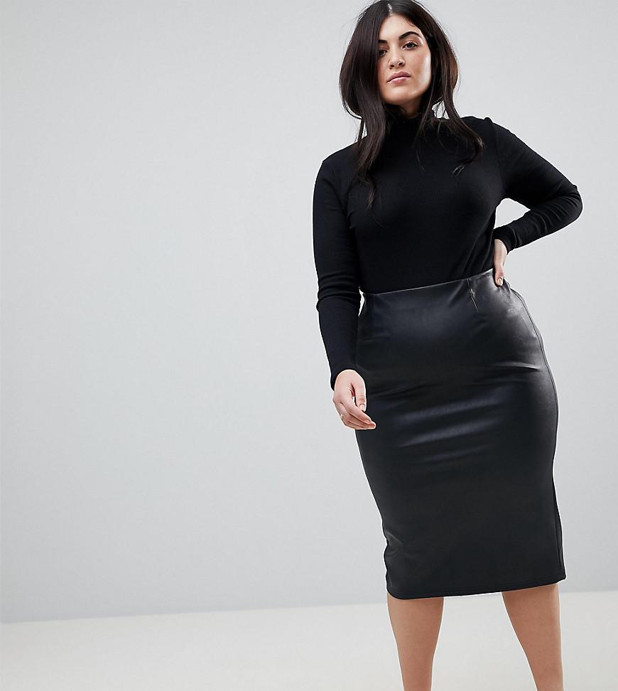 ASOS Curve + Sculpt Me Leather Look Midi Skirt