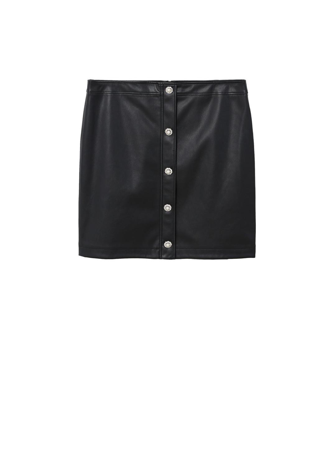 Violeta by Mango + Buttons Faux Leather Skirt