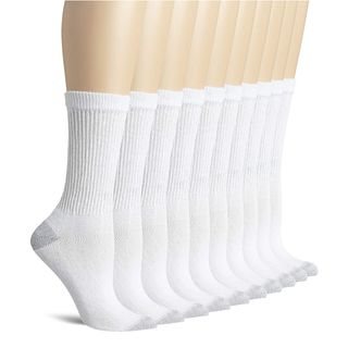 Hanes + Cushioned Crew Reinforced Heel Cotton-Rich Knit Athletic Socks