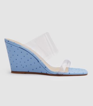 Maryam Nassir Zadeh + Olympia Wedges in Blue Faux Ostrich