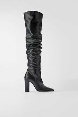Zara + Over The Knee Heeled Leather Boots