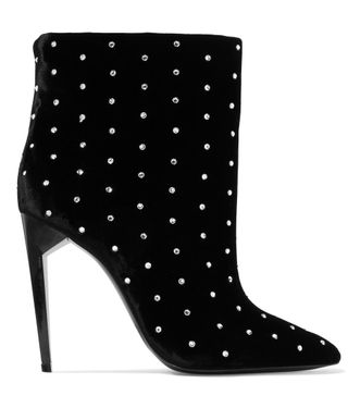 Saint Laurent + Freja Studded Velvet Ankle Boots