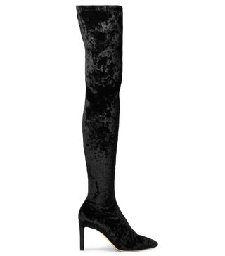 Jimmy Choo + Lorraine 85 Crushed Stretch-Velvet Over-the-Knee Boots