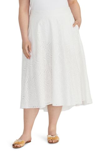 Rachel Roy + Eyelet Cotton Midi Circle Skirt