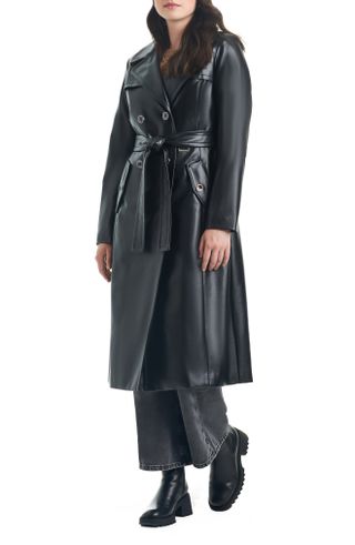 Good American + Chino Faux Leather Trench Coat