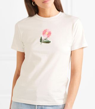 AlexaChung + Embroidered Cotton-Jersey T-Shirt