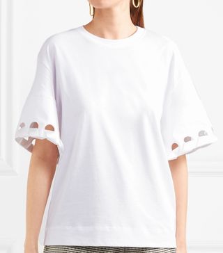 Victoria Victoria Beckham + Lace-Up Poplin-Trimmed Cotton-Jersey T-Shirt