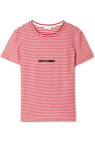 Saint Laurent + Flocked Striped Cotton T-Shirt