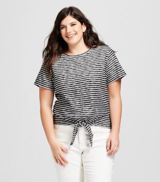 A New Day + Striped Tie Front Short Sleeve T-Shirt