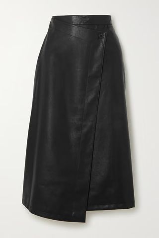 Lvir + Unbalance Asymmetric Faux Leather Midi Wrap Skirt