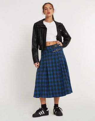 Motel Rocks + Rigifa Midi Skirt in Tartans Blue Grey