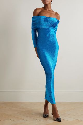 Alaïa + Off-the-Shoulder Stretch-Velvet Midi Dress