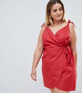 ASOS Curve + Linen Bow Tie Side Wrap Mini Sundress