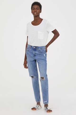 H&M + Boyfriend Low Ripped Jeans in Light Denim Blue