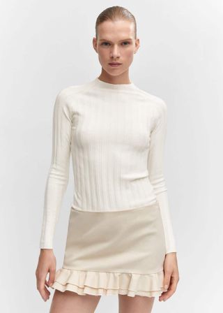 Mango + High Collar Ribbed Knit Sweater