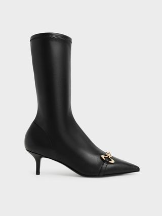 Charles & Keith + Black Elery Slip-On Ankle Boots
