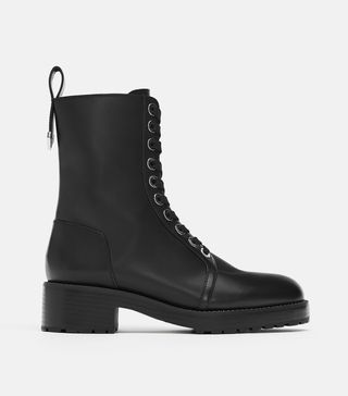 Zara + Micro Studded Leather Biker Ankle Boots