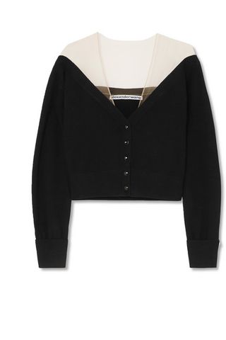 Alexander Wang + Cropped Mesh-Trimmed Knitted Cardigan