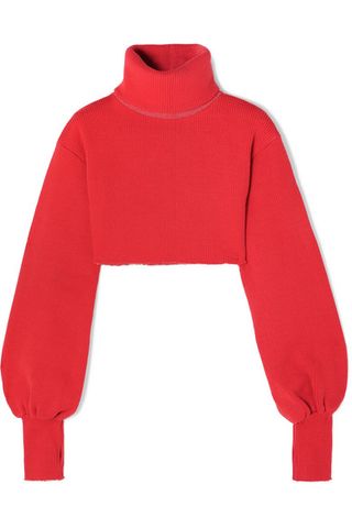 Orseund Iris + Distressed Cropped Ribbed-Knit Turtleneck Sweater