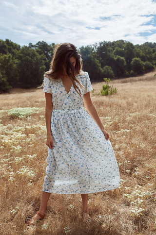 Christy Dawn + The Dawn Dress in White and Blue Floral
