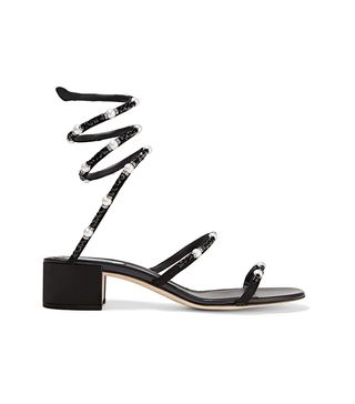 Rene Caovilla + Crystal and Faux Pearl-Embellished Nubuck Sandals
