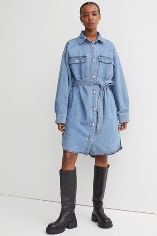 H&M + Tie-Belt Denim Dress