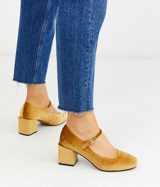 ASOS + Mary-Jane Block Heels in Ochre Velvet