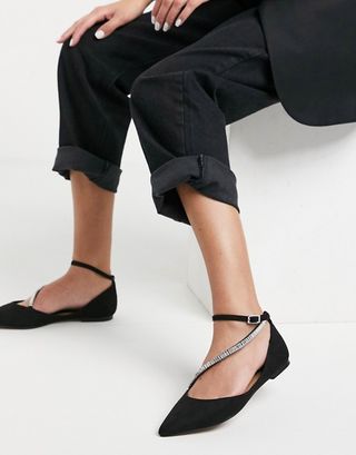 ASOS + Embellished Pointed Ballet Flats in Black