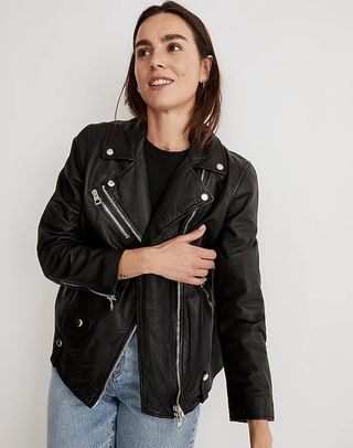 Madewell + Washed Leather Oversized Motorcycle Jacket