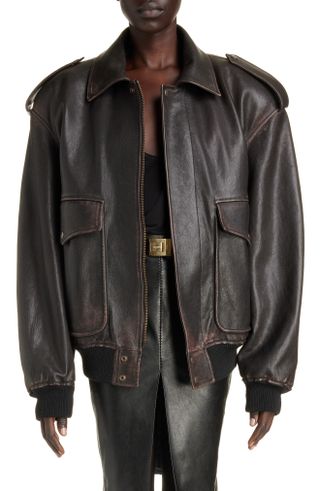 Saint Laurent + Oversize Lambskin Leather Bomber Jacket