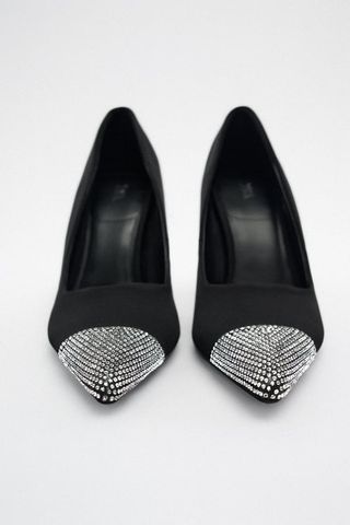 Zara + High Heeled Rhinestone Toe Pumps