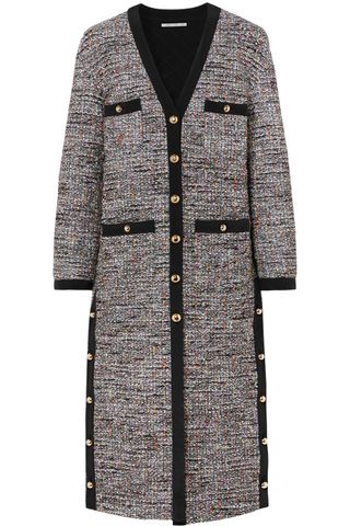 Alessandra Rich + Button-Embellished Bouclé-Tweed Cardigan