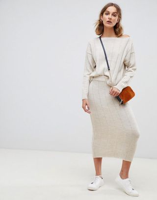 ASOS Design + Two-Piece Midi Skirt in Wide Rib