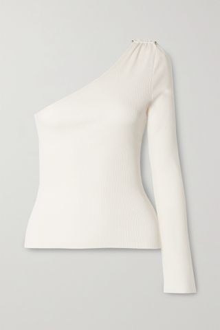 The Range + Barbell One-Sleeve Embellished Ribbed Stretch Tencel Lyocell and Cotton-Blend Top