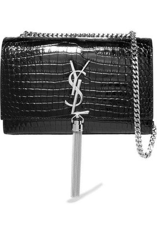 Saint Laurent + Monogramme Kate Croc-Effect Leather Shoulder Bag
