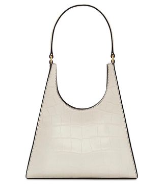 Staud + Rey Croc Embossed Leather Shoulder Bag