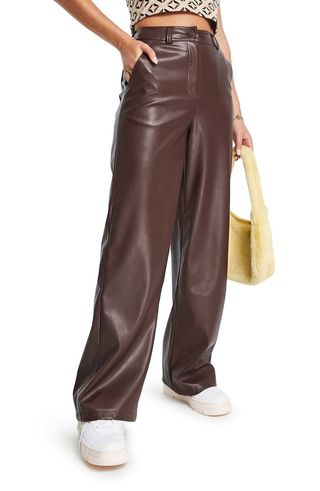 Topshop + Faux Leather Wide Leg Trousers